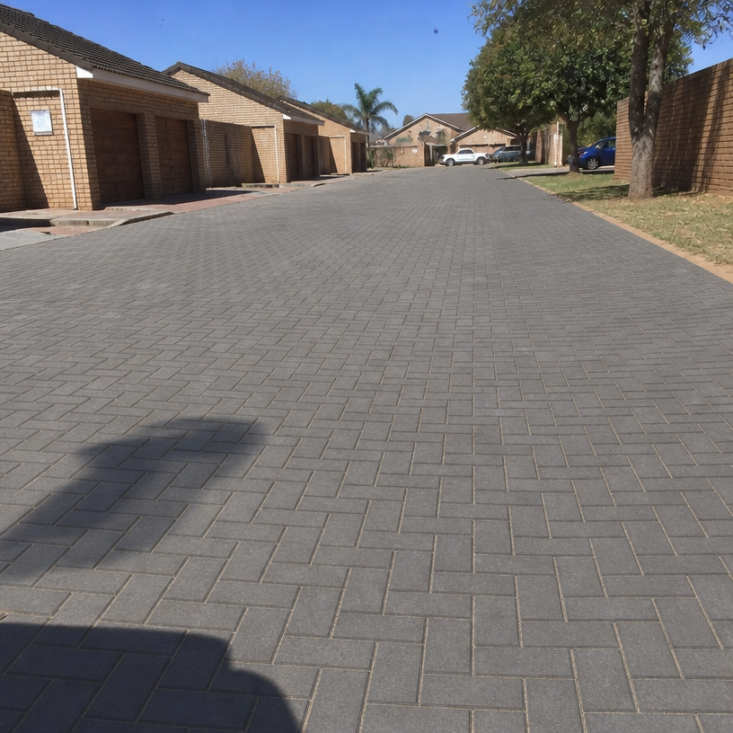 Correctly laid paved driveway with proper edge restraints, Plattekloof